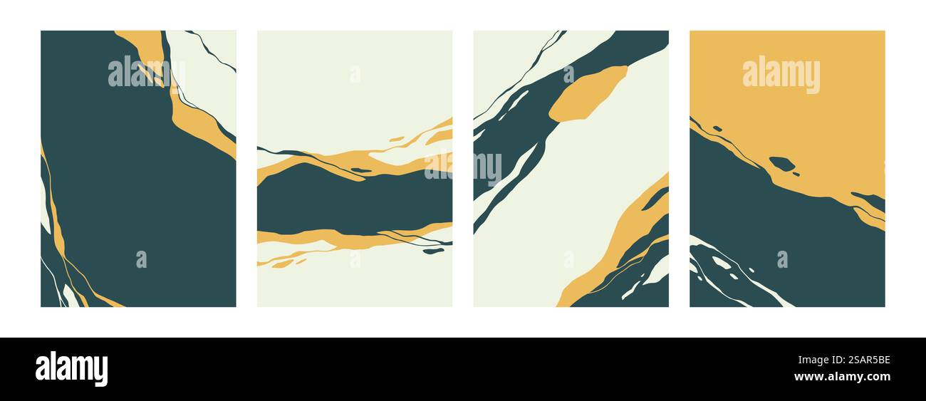 Manifesti astratti ed eleganti. Copertine contemporanee con forme artistiche minimali. Vernice liquida, marmo fluido decorativo spruzza modello. Collage di striscioni quadrati alla moda. Sfondo artistico vettoriale impostato. Manifesti astratti ed eleganti. Copertine contemporanee con forme artistiche minimali. Consistenza di vernice liquida, spruzzi di marmo fluido decorativo. Collage di striscioni quadrati. Sfondo artistico vettoriale impostato Illustrazione Vettoriale