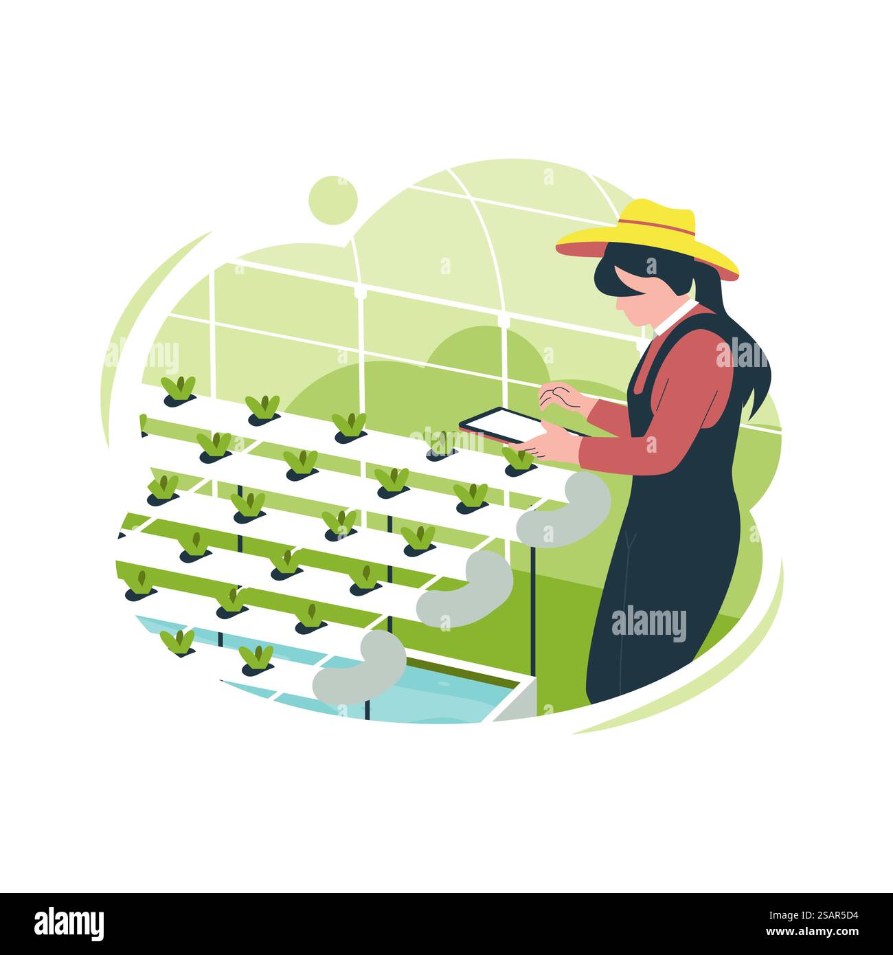 Tecnologia per l'agricoltura di impianti idroponici. Concetto di illustrazione Smart Farm. Illustrazione vettoriale concetto piatto Illustrazione Vettoriale