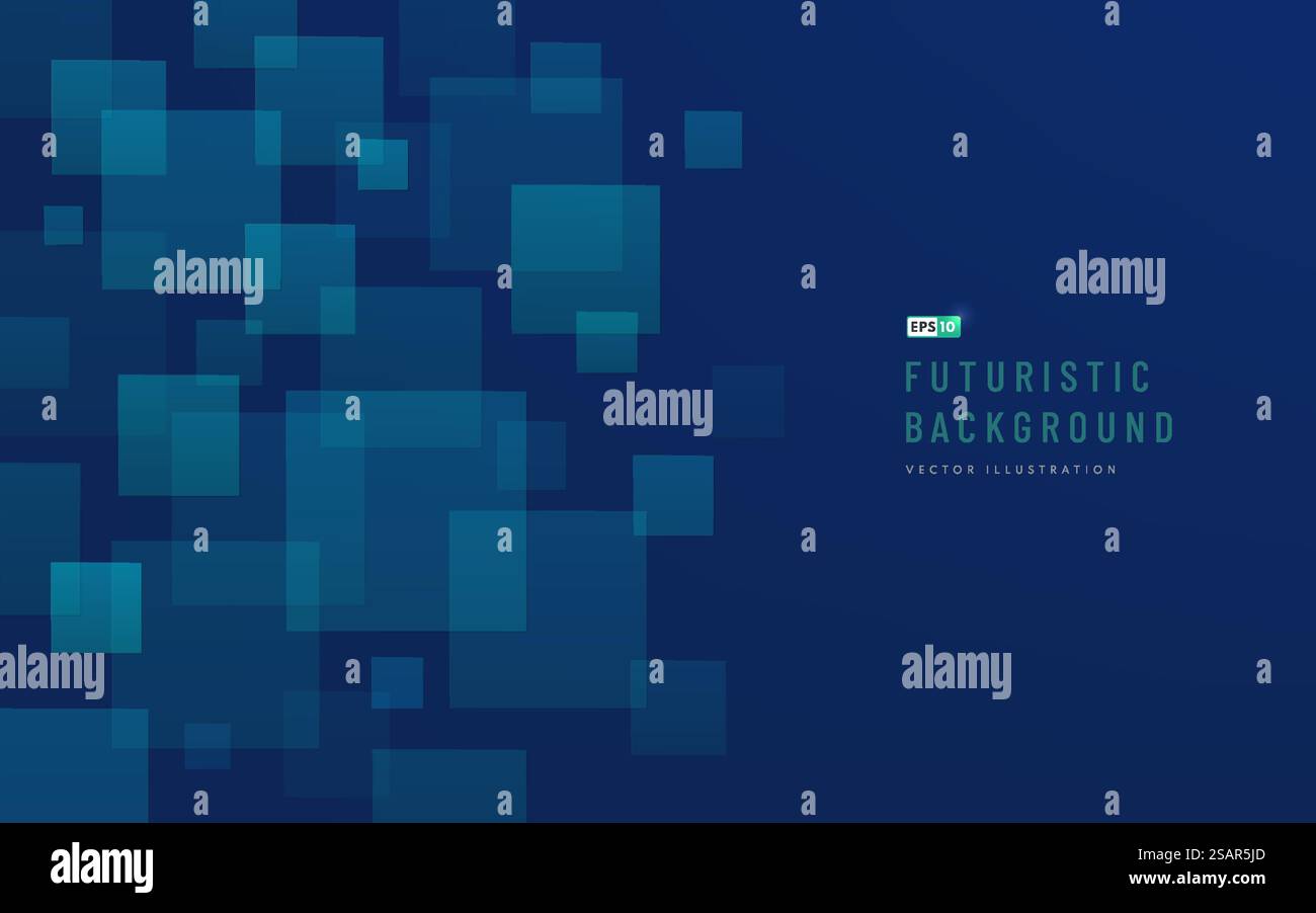 Tecnologia astratta sfondo geometrico con spazio di copia, motivo di colore verde quadrato e blu scuro. Concetto moderno e minimalista. È possibile utilizzare per copertina, poster, banner Web, Landing page, annunci a mezzo Stampa. Illustrazione Vettoriale
