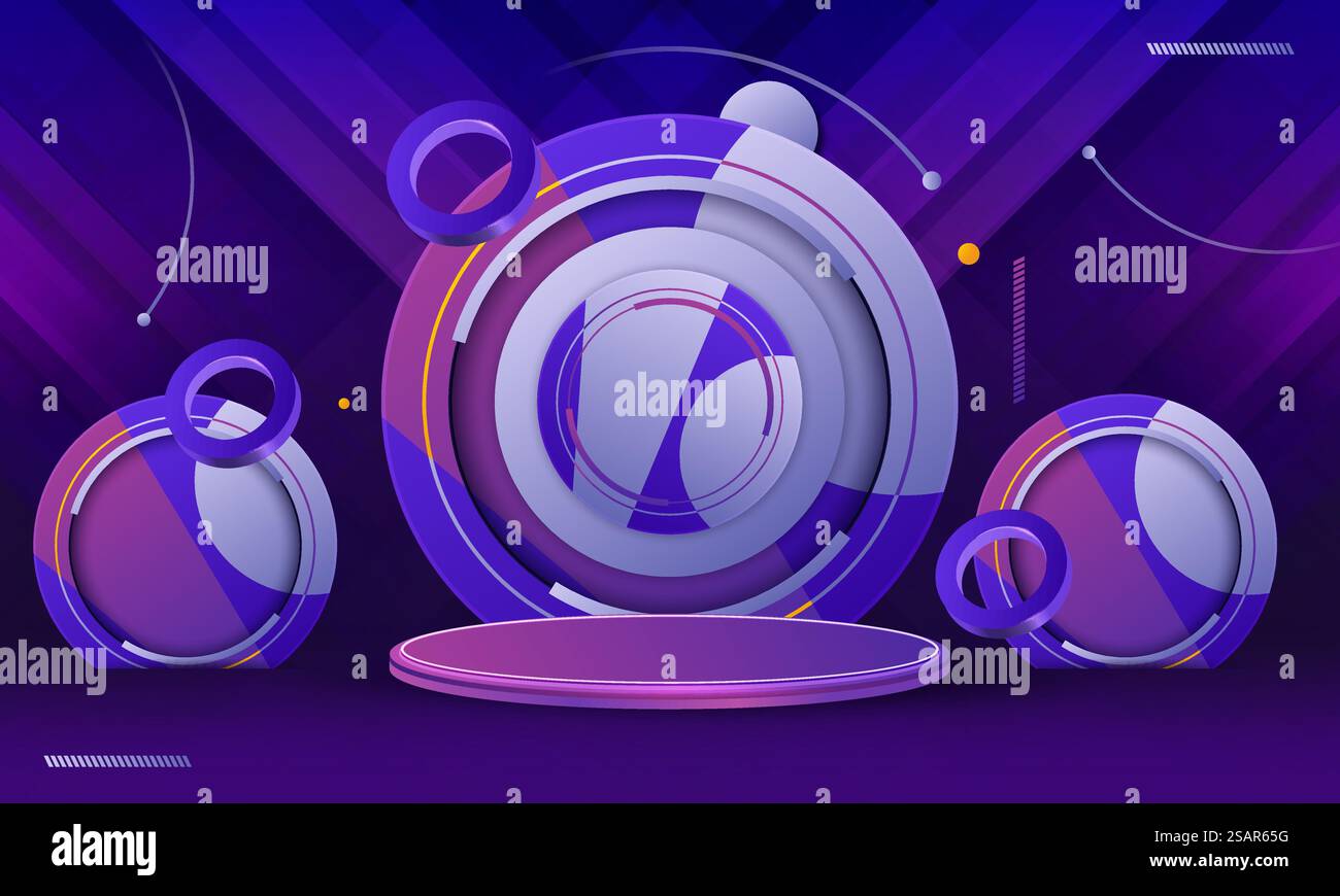 i prodotti di sfondo 3d visualizzano scene di podio con piattaforma geometrica. sfondo rendering 3d vettoriale di sfondo con podio. stand per mostrare i prodotti cosmetici. Vetrina del palco sul retro blu del display a piedistallo Illustrazione Vettoriale