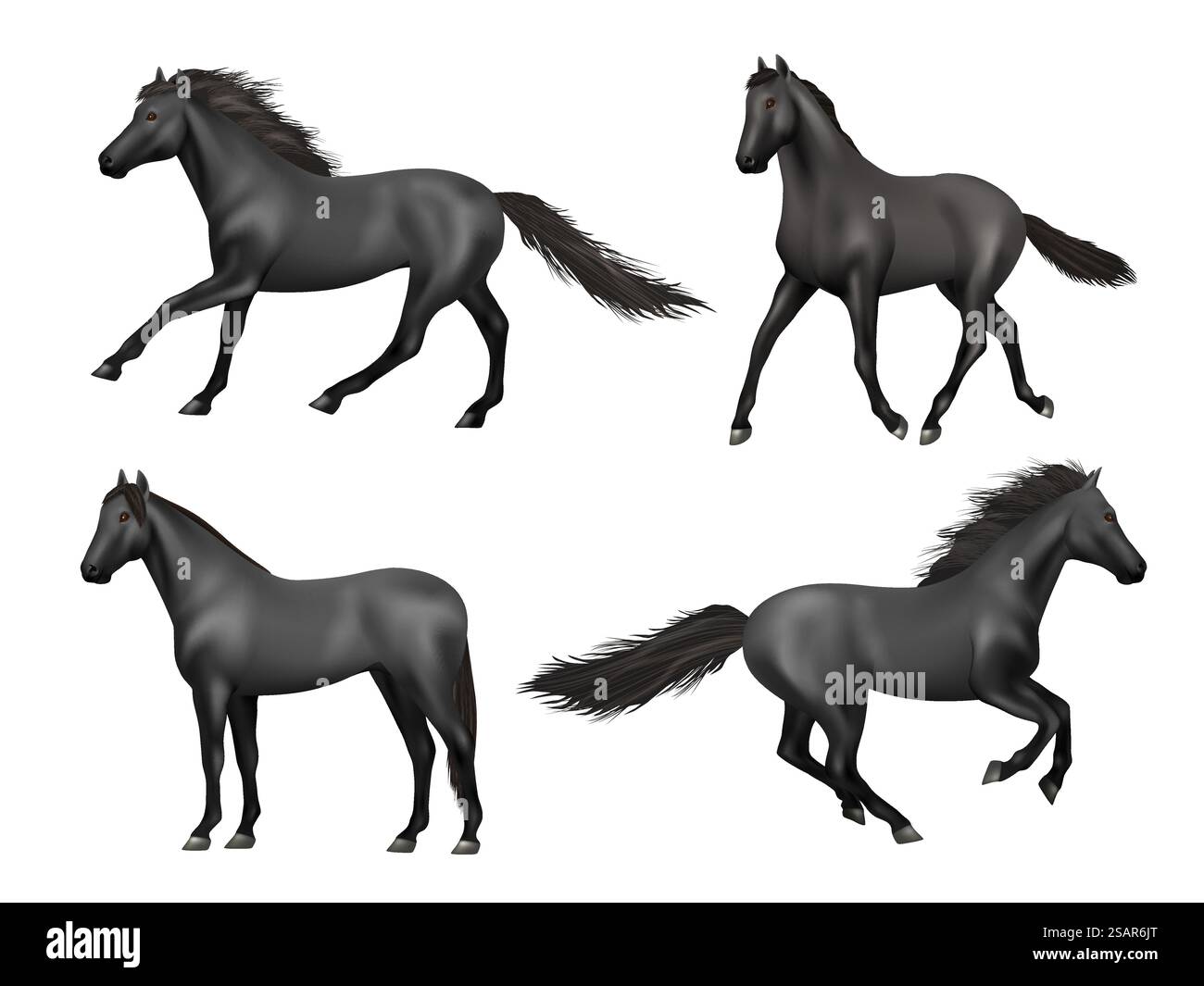 Cavalli al galoppo. Animali realistici che corrono in sella alla bellezza dei cavalli animali bruni illustrazioni vettoriali decenti. Allevamento di animali da cavallo a cavallo. Cavalli al galoppo. Animali realistici che corrono in sella alla bellezza dei cavalli animali bruni illustrazioni vettoriali decenti Illustrazione Vettoriale