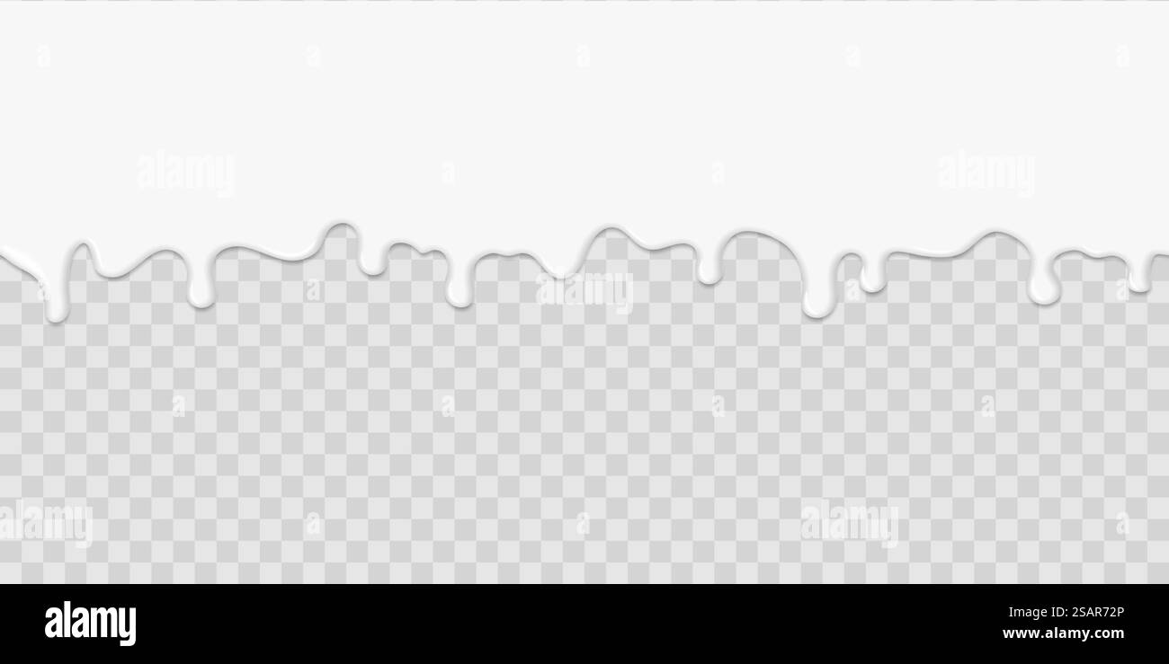 Yogurt realistico. Gocciolamento di latte. Yogurt liquidi onde e gocce. Glassa di cioccolato bianco o da dessert su sfondo trasparente. Decorazione lucida orizzontale per torte. Flusso di vernice, modello vettoriale. Yogurt realistico. Gocciolamento di latte. Yogurt liquidi onde e gocce. Fusione di cioccolato bianco o glassa su sfondo trasparente. Decorazione orizzontale per torte. Flusso di vernice, modello vettoriale Illustrazione Vettoriale
