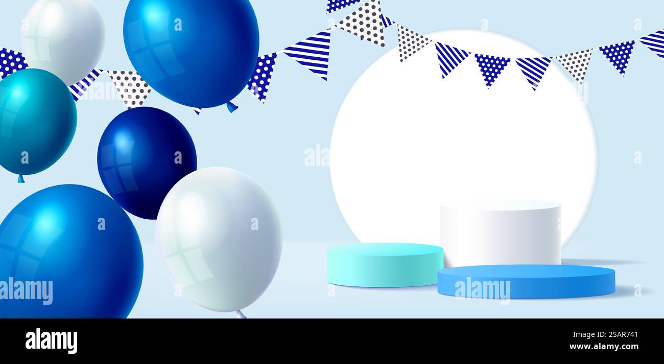 podio display 3d per mostrare la presentazione dei prodotti per bambini con una scena incantevole Illustrazione Vettoriale