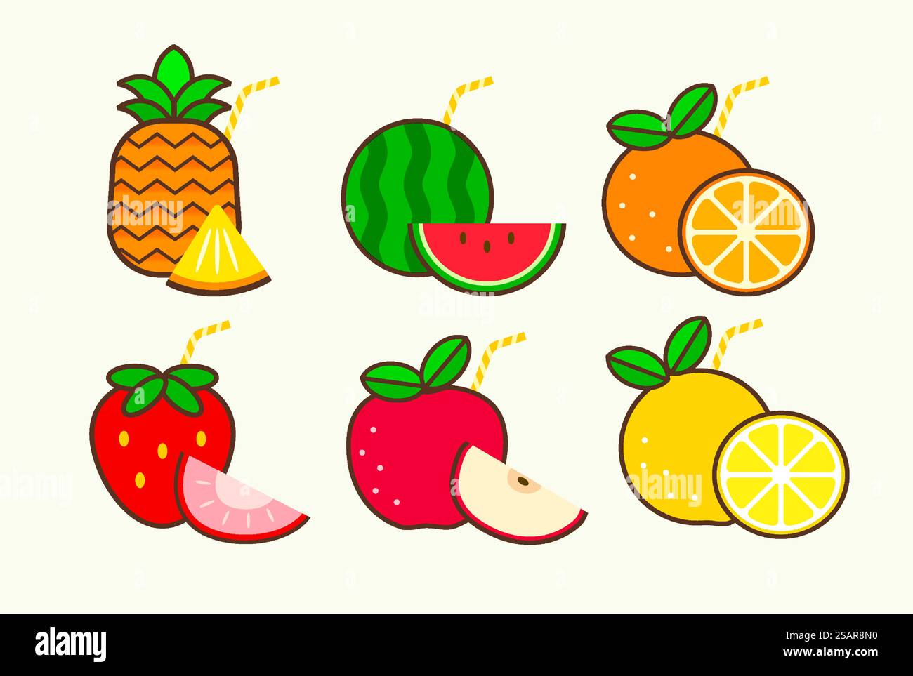 Raccolta vettoriale di frutta kawaii, l'icona della frutta Illustrazione Vettoriale