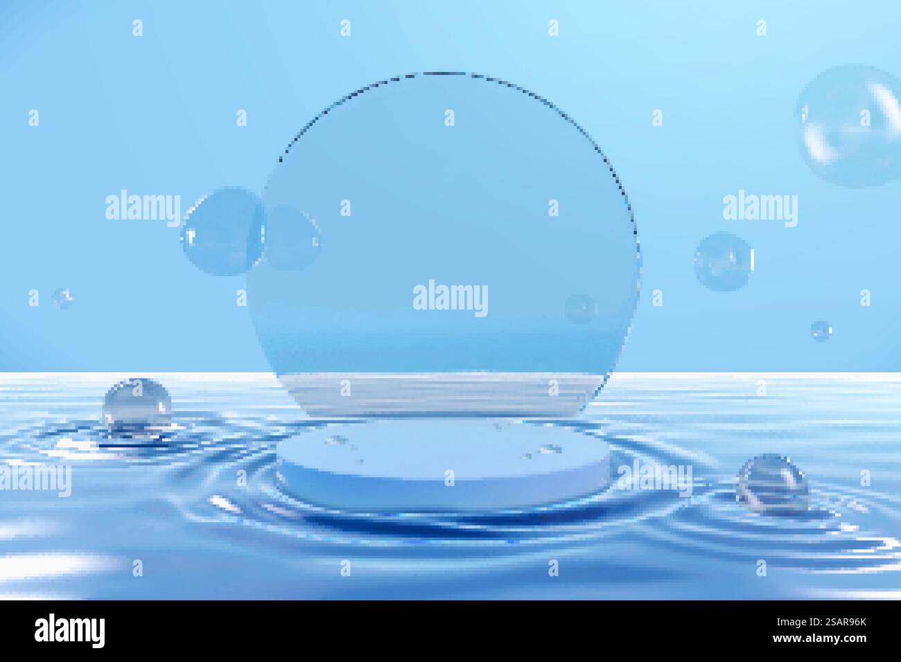 podio 3d sullo sfondo di increspature d'acqua. Immagine della piattaforma del prodotto su uno sfondo blu ondulato. Adatto per l'esposizione estiva di cosmetici o idratanti. podio 3d sullo sfondo di increspature d'acqua Illustrazione Vettoriale