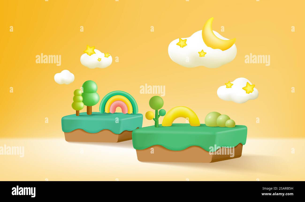 Decorazioni del palcoscenico con forme di alberi. piedistallo 3d natural scene o piattaforma per il supporto del prodotto. Illustrazione vettoriale. Sfondo per le presentazioni dei prodotti Kid&rsquo. Illustrazione Vettoriale