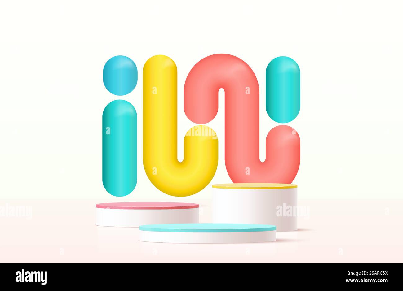 Sfondo podio 3D, piedistallo cilindro realistico, composizione astratta in un design minimalista. Presentazione del prodotto Mockup delle piattaforme. Vetrina sul palcoscenico. Illustrazione Vettoriale