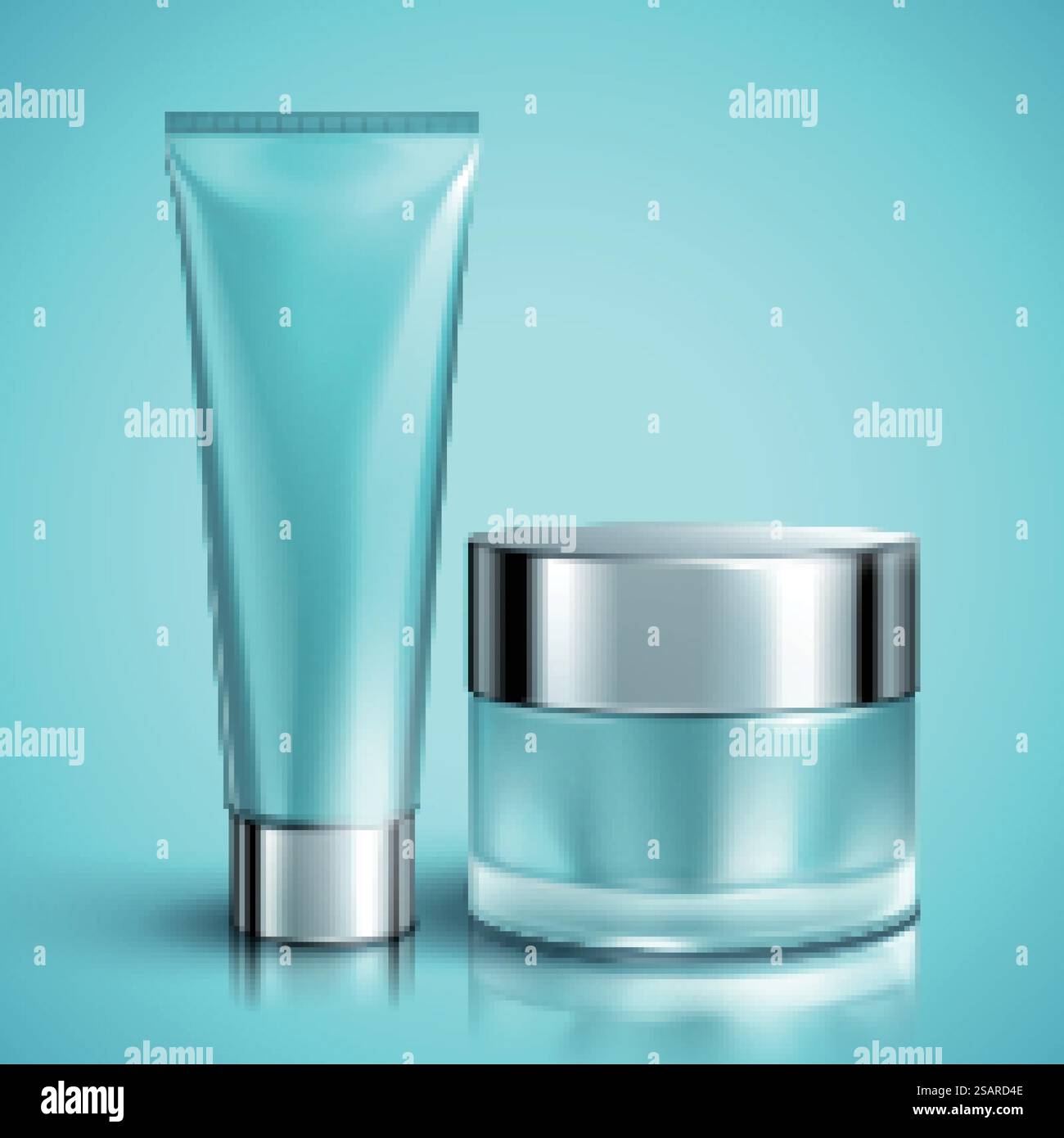 set di mockup contenitore cosmetico blu con illustrazione 3d. Set di mockup contenitore cosmetico blu Illustrazione Vettoriale