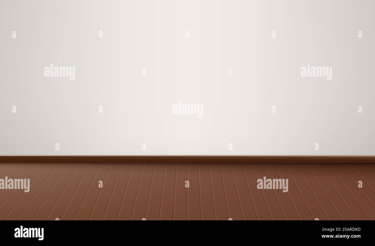 Pavimento in legno realistico e pareti bianche. Fondo vuoto con parquet marrone in legno eps10 Illustrazione Vettoriale