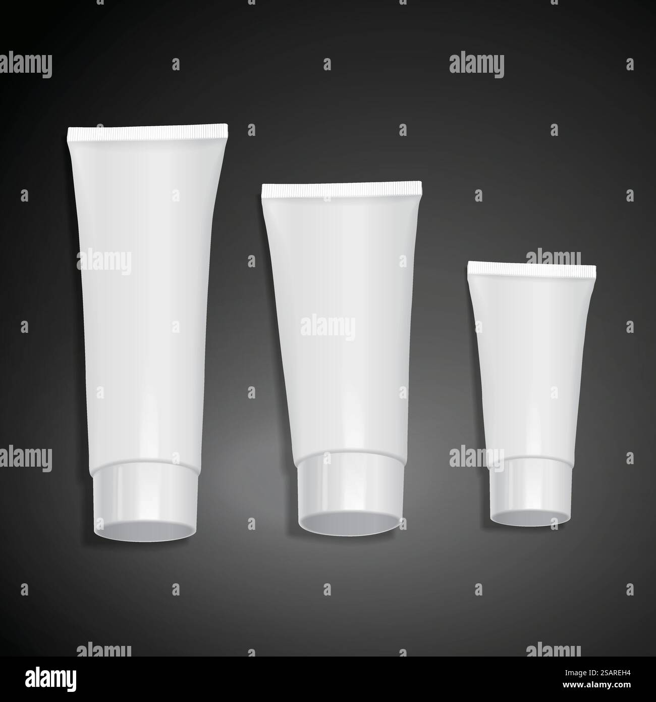 set di provette vuote con tappo largo isolato su sfondo nero. Illustrazione 3D... set di provette vuote Illustrazione Vettoriale