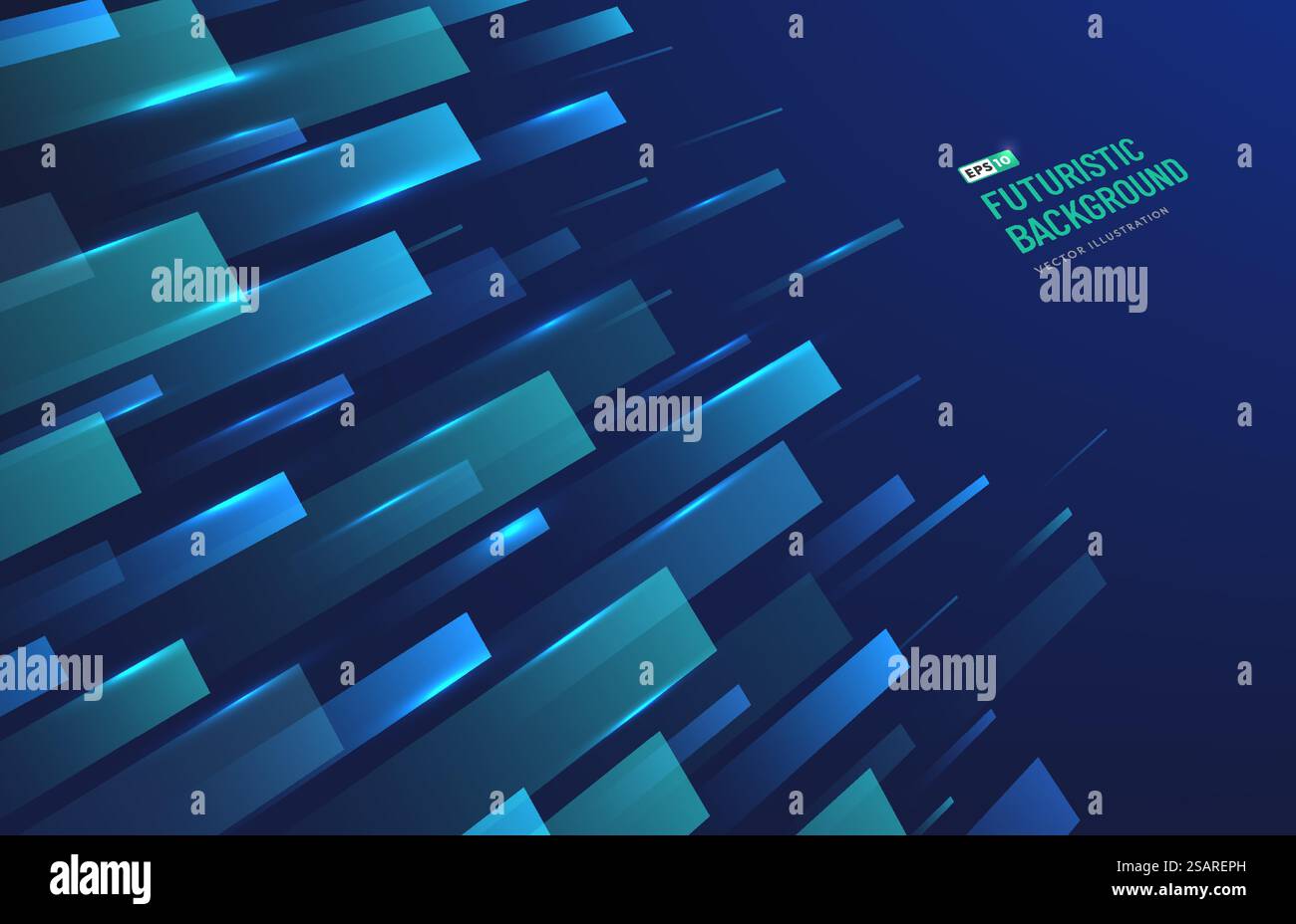Sfondo geometrico tecnico astratto con spazio di copia, rettangolo prospettiva verde, motivo di colore blu. Concetto moderno e minimalista. È possibile utilizzare per copertina, poster, banner Web, Landing page, annunci a mezzo Stampa. Illustrazione Vettoriale