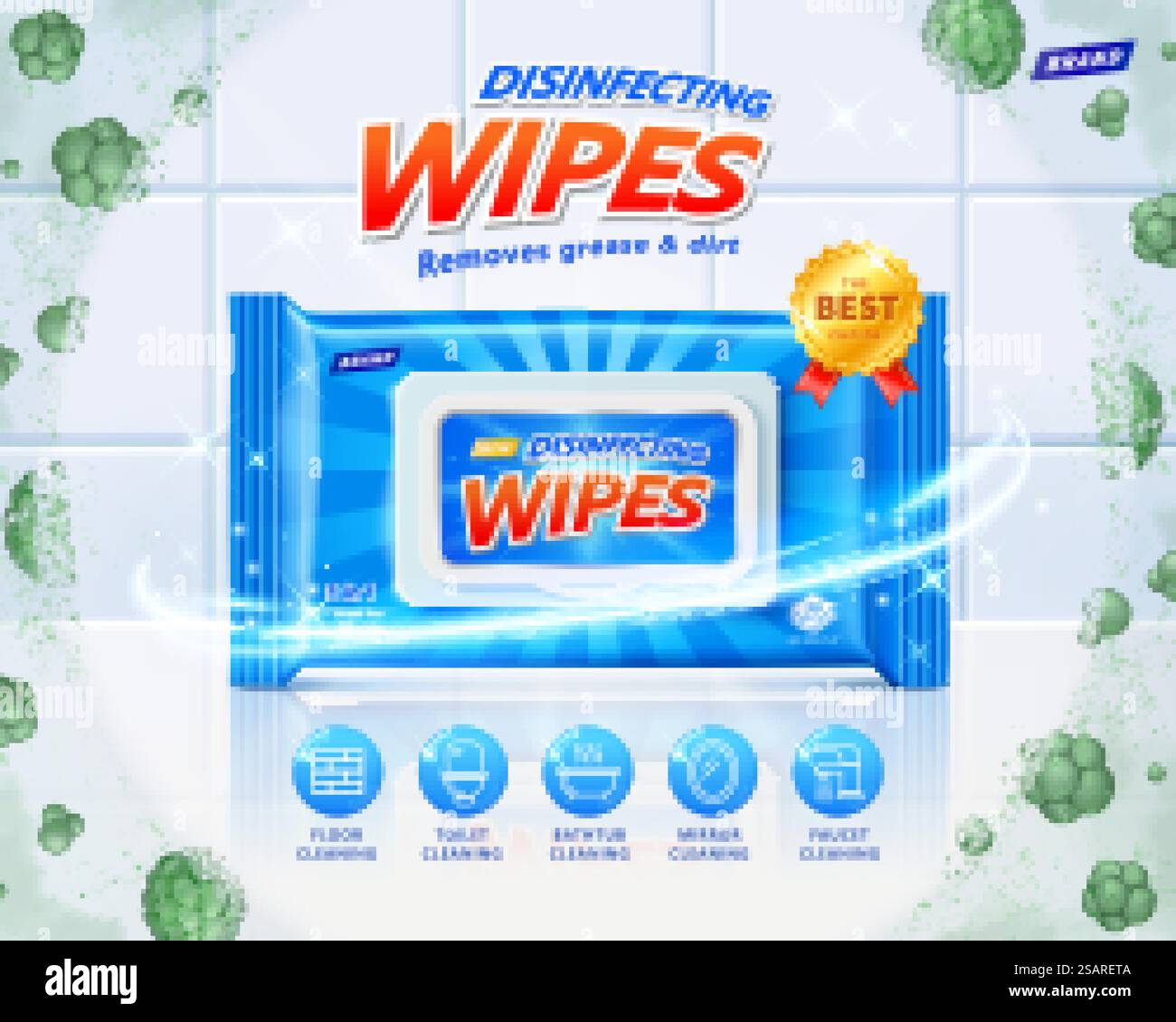Disinfezione di panni umidi e modello Illustrazione Vettoriale