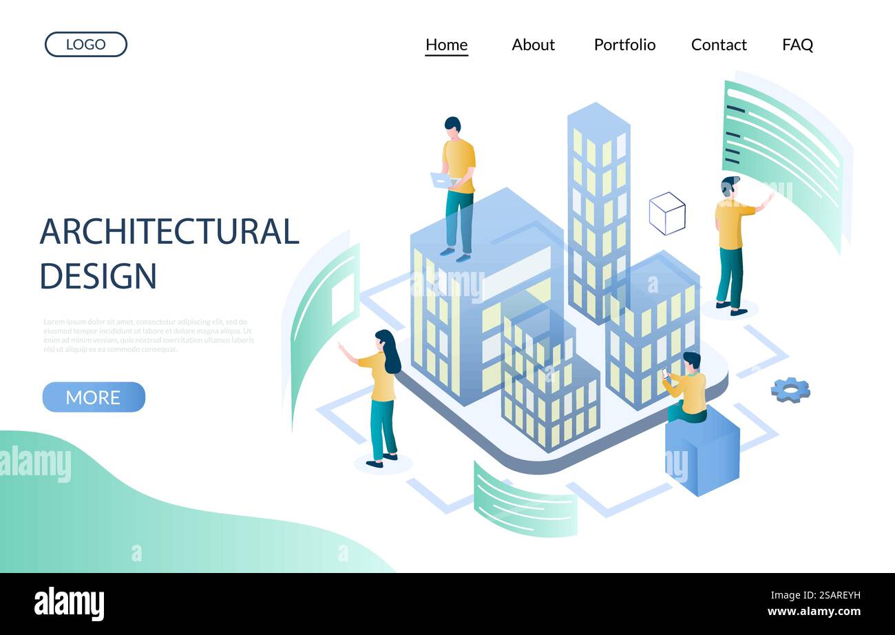 Progettazione architettonica di modelli di siti Web vettoriali, pagine Web e landing page per lo sviluppo di siti Web e siti mobili. Architettura del futuro... Modello di pagina di destinazione del sito Web vettoriale di progettazione architettonica Illustrazione Vettoriale