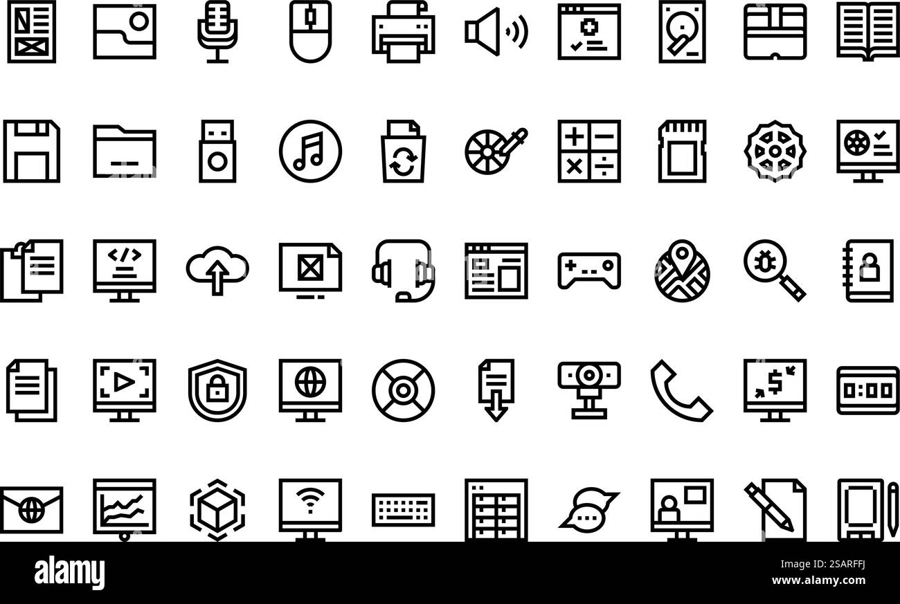 Raccolta di icone vettoriali di alta qualità con traccia modificabile. Ideale per progetti professionali e creativi. Illustrazione Vettoriale