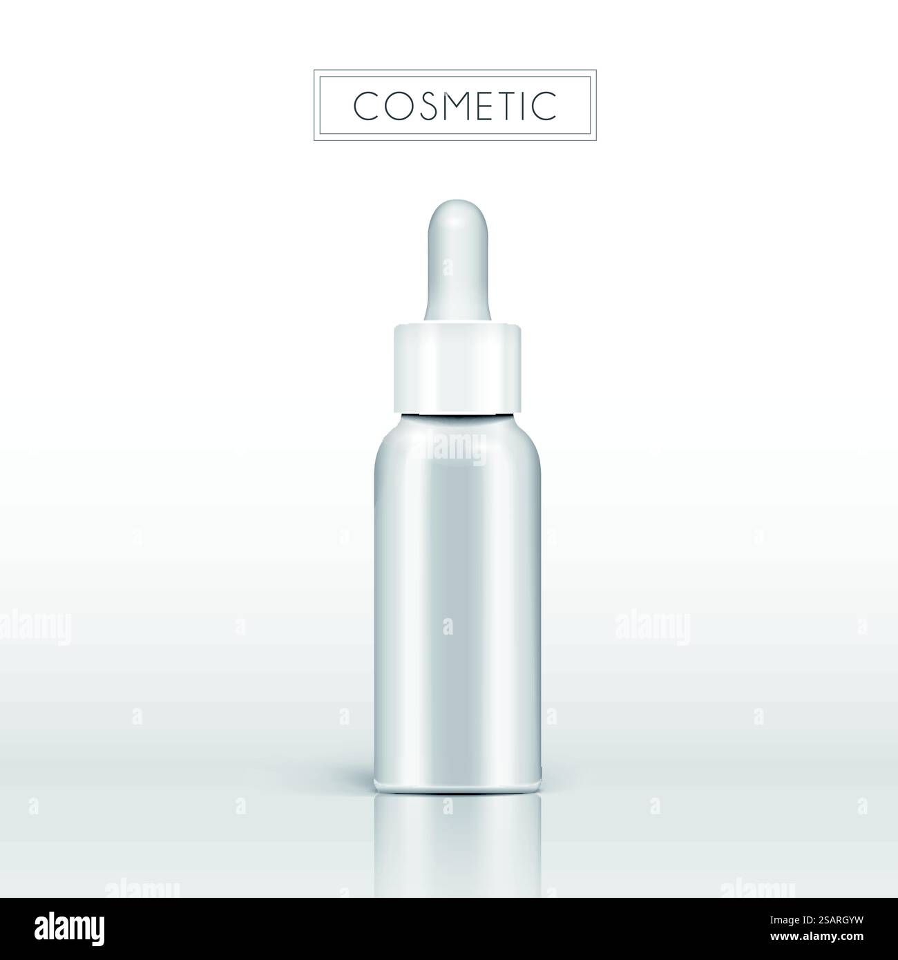 Flacone in vetro di olio essenziale, illustrazione 3D realistica bottiglia contagocce in bianco perla isolata su sfondo bianco. Flacone in vetro per olio essenziale Illustrazione Vettoriale
