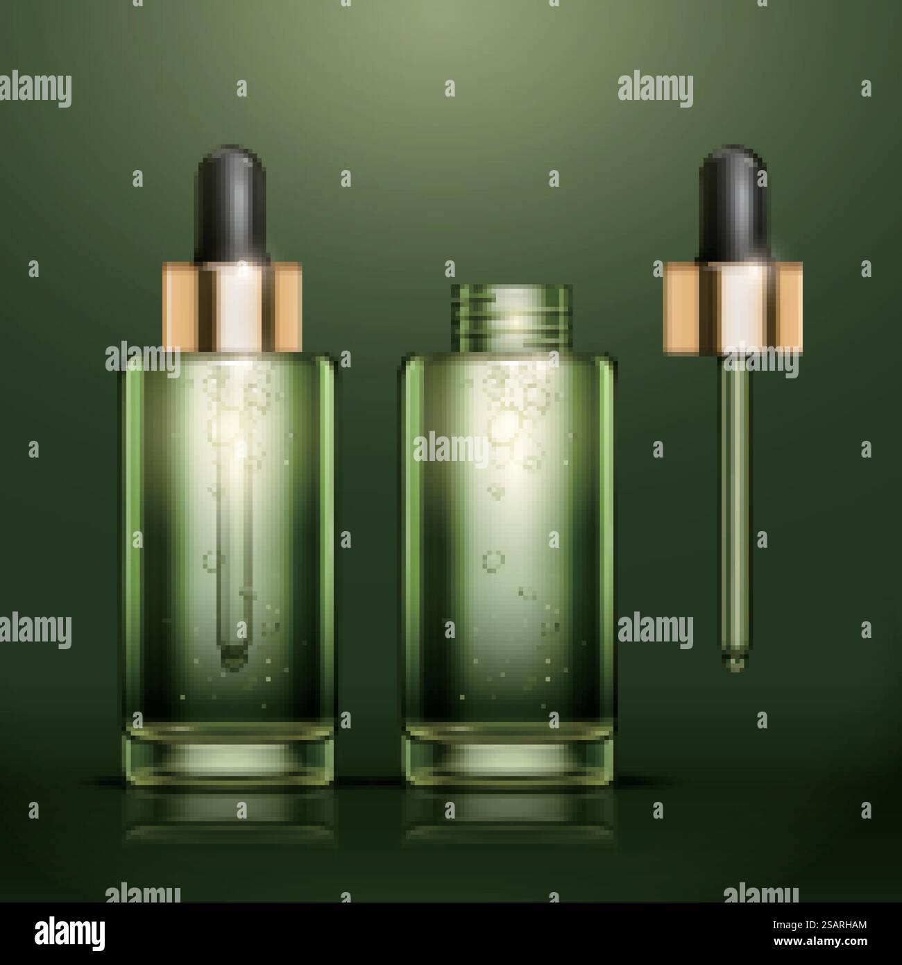 Bottiglie di essenza di olio verde Illustrazione Vettoriale