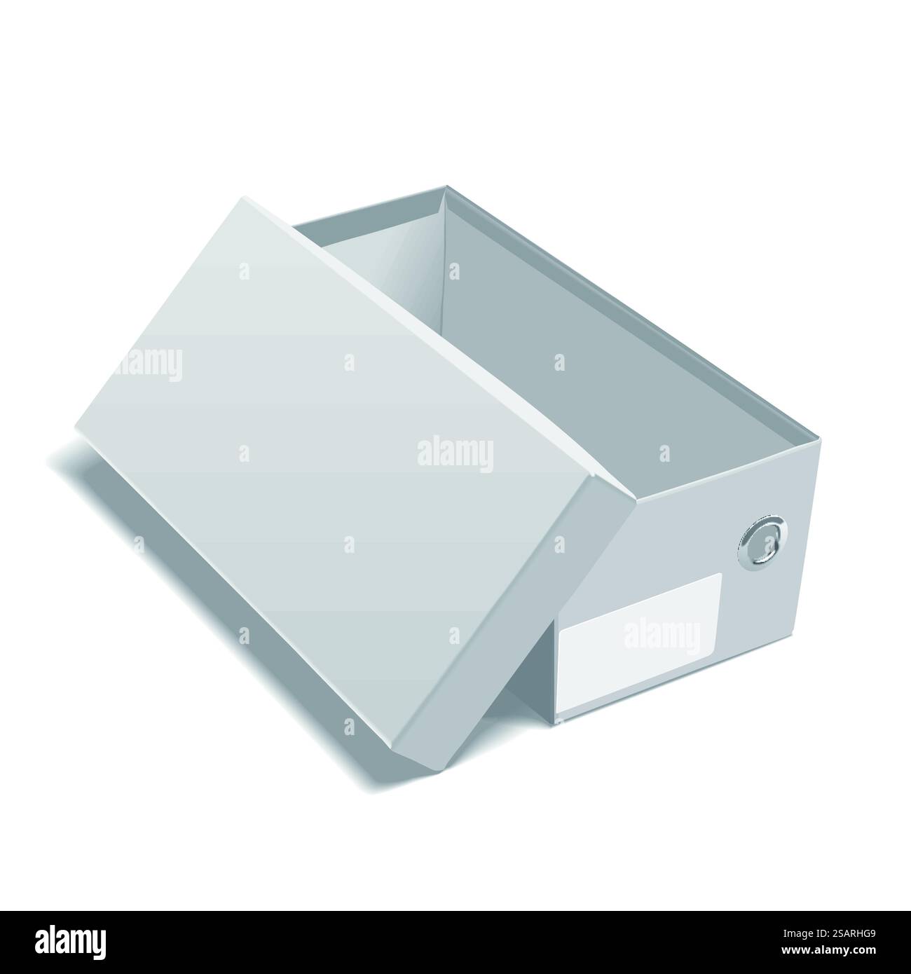 scatola per scarpe aperta vuota con etichetta isolata su sfondo bianco. scatola scarpe Illustrazione Vettoriale
