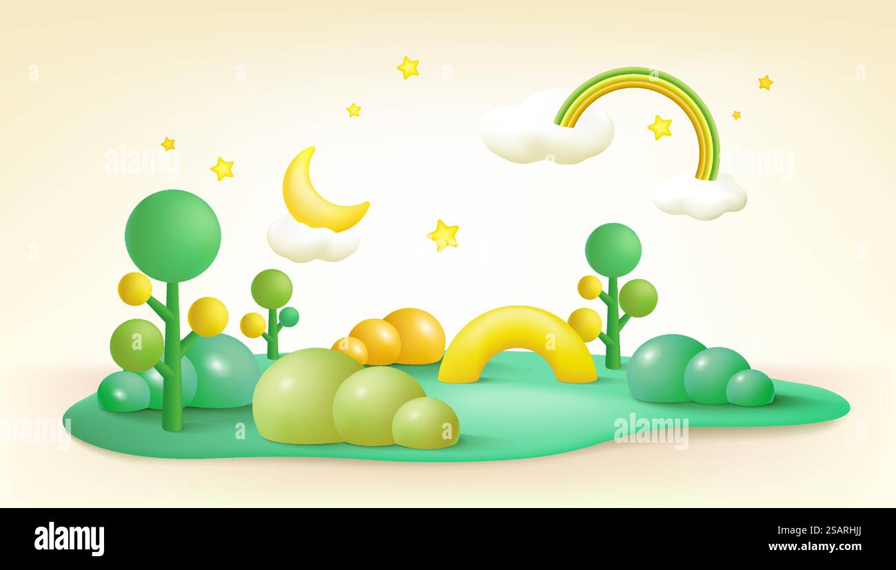 Decorazioni del palcoscenico con forme di alberi. piedistallo 3d natural scene o piattaforma per il supporto del prodotto. Illustrazione vettoriale. Sfondo per le presentazioni dei prodotti Kid&rsquo. Illustrazione Vettoriale