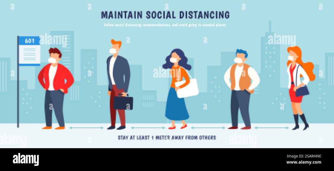 Praticare il distanziamento sociale Illustrazione Vettoriale