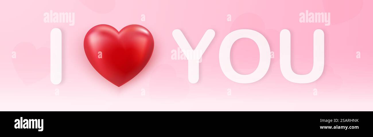 I Love You testo con cuore su sfondo rosa pastello. Cartolina di San Valentino. Illustrazione vettoriale Illustrazione Vettoriale