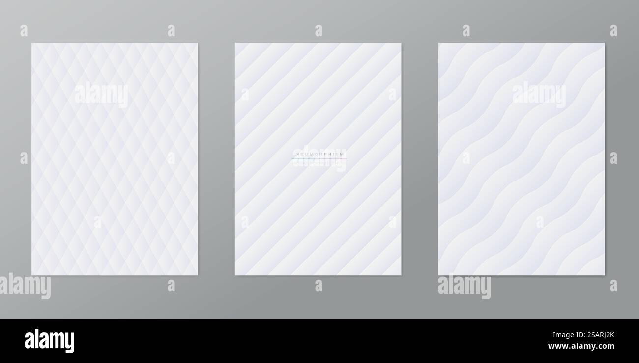 Sfondi bianchi astratti vettoriali con motivo testurizzato. Forme geometriche in stile neomorfismo EPS10 Illustrazione Vettoriale