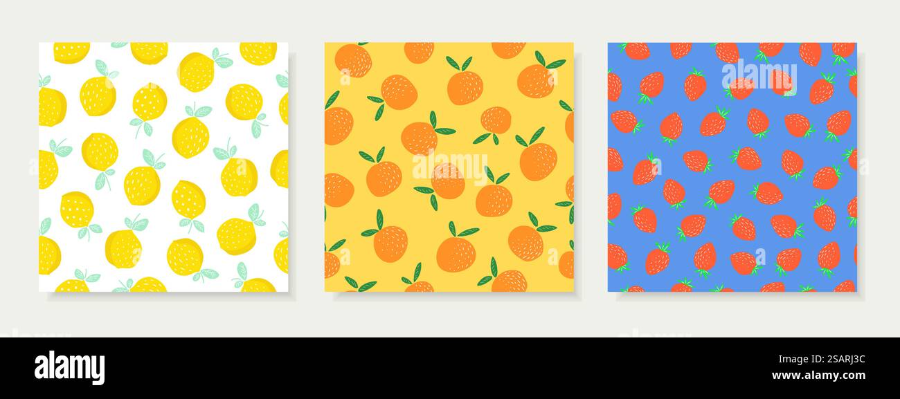 Motivi senza cuciture, disegnati a mano in stile frutta utilizzati per tessuti, tessuti, stampe, sfondo e carta da parati decorativa Illustrazione Vettoriale