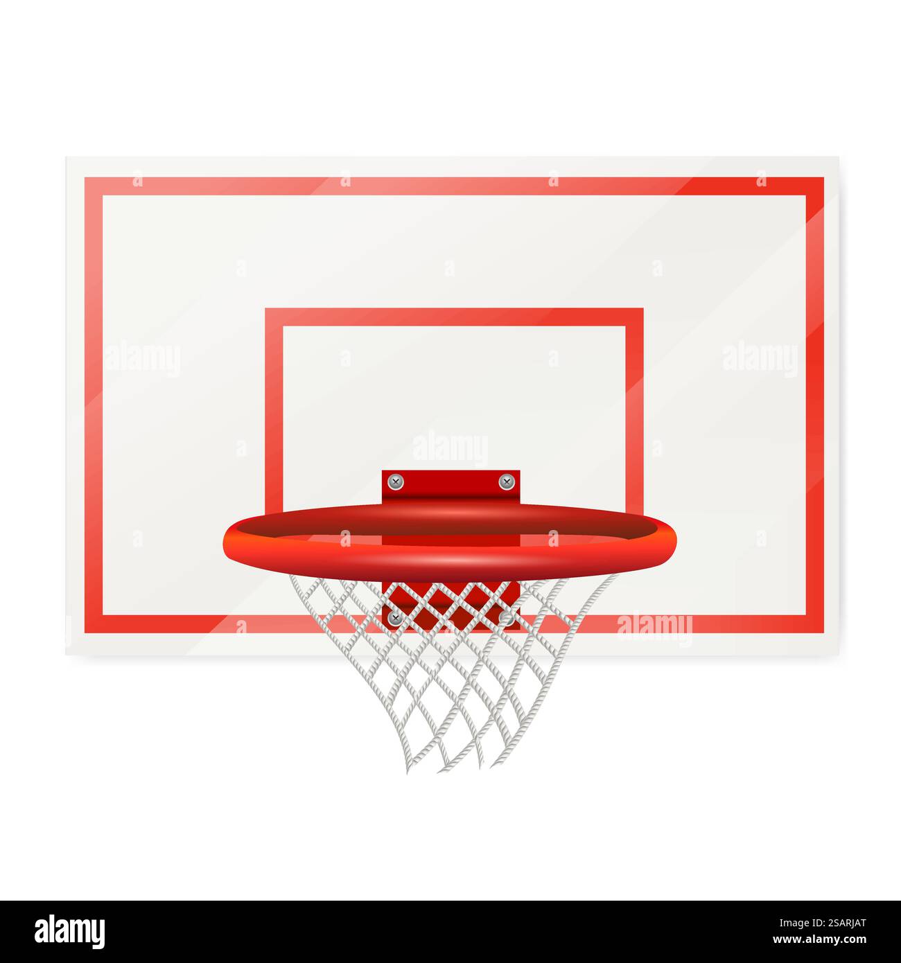 Illustrazione vettoriale cestino da basket. Canestro e rete da basket isolati su sfondo bianco Illustrazione Vettoriale