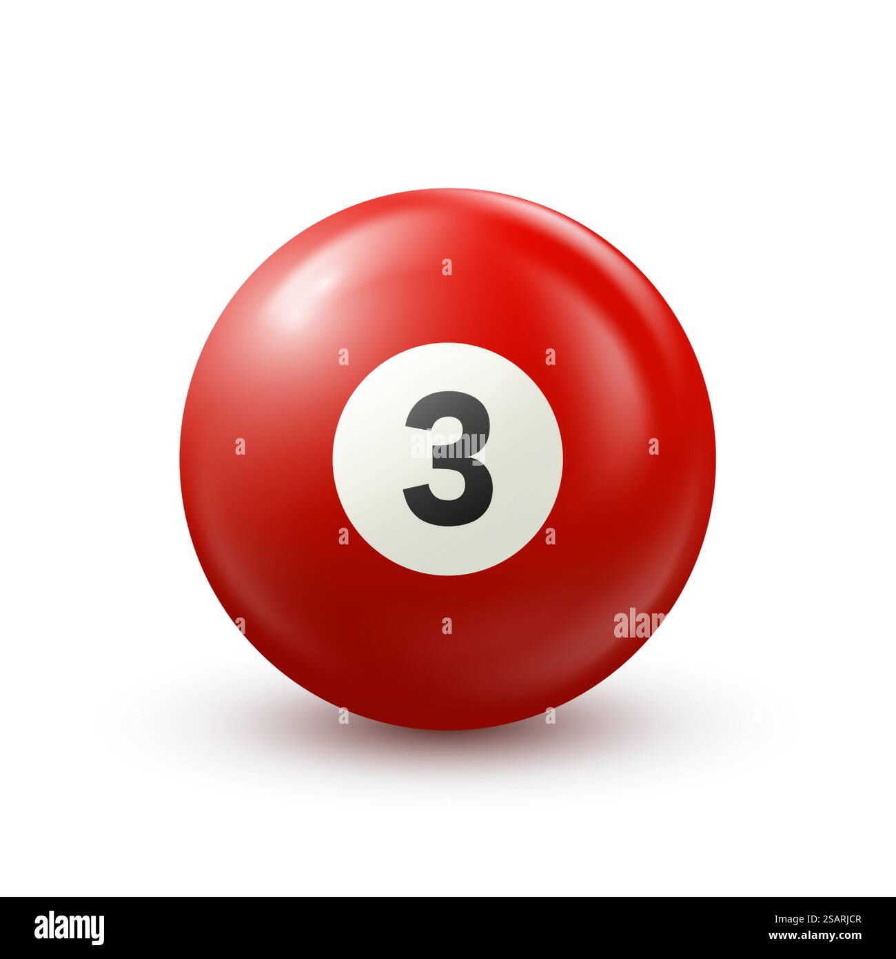 Biliardo, pallina da biliardo rossa con numero 3. Snooker o palla della lotteria su sfondo bianco. Illustrazione vettoriale Illustrazione Vettoriale