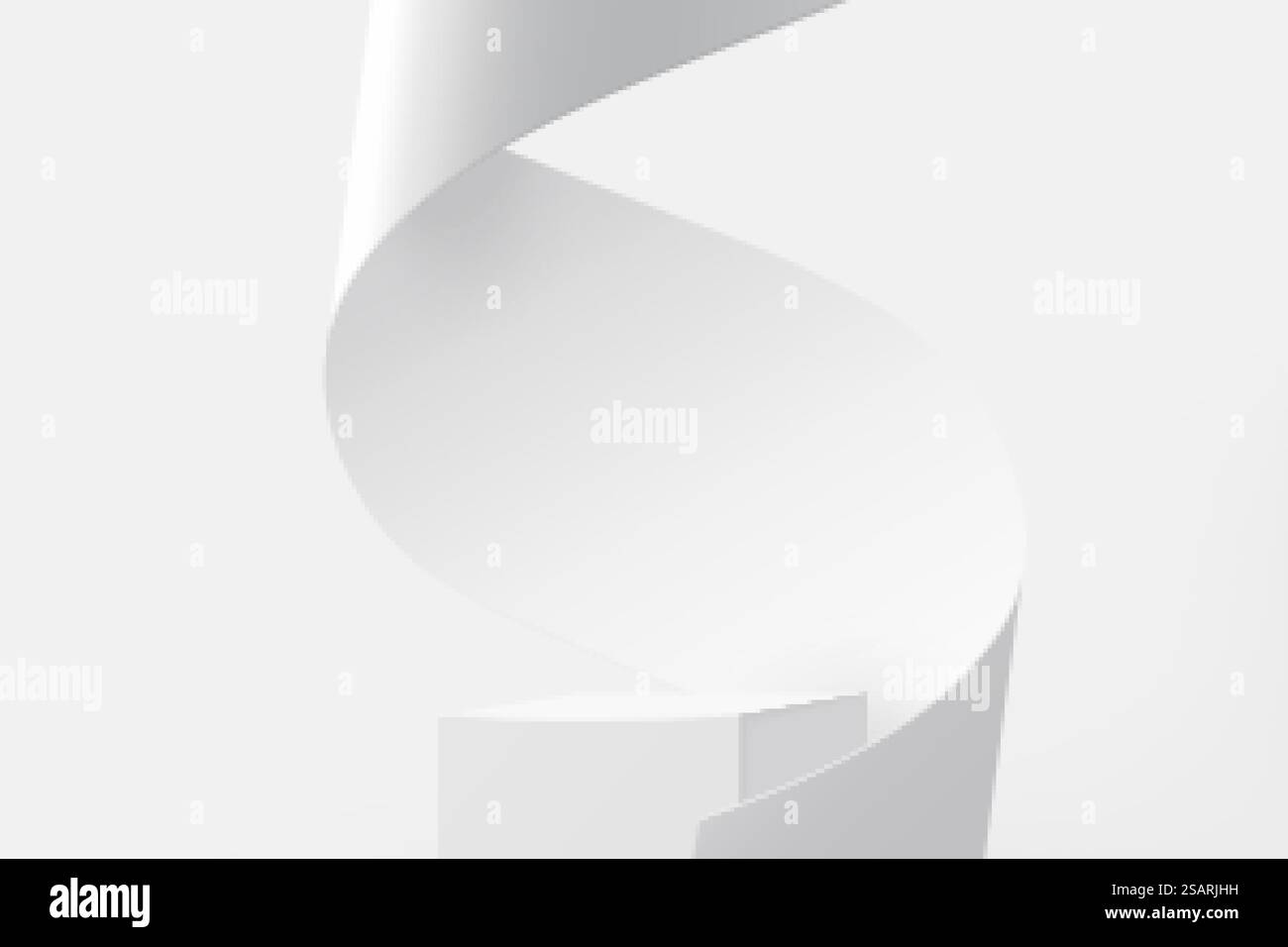 Piedistallo 3D con flusso di vortice di carta bianca su sfondo bianco studio, palco di esposizione del prodotto in illustrazione 3d. Podio bianco per visualizzare il prodotto Illustrazione Vettoriale