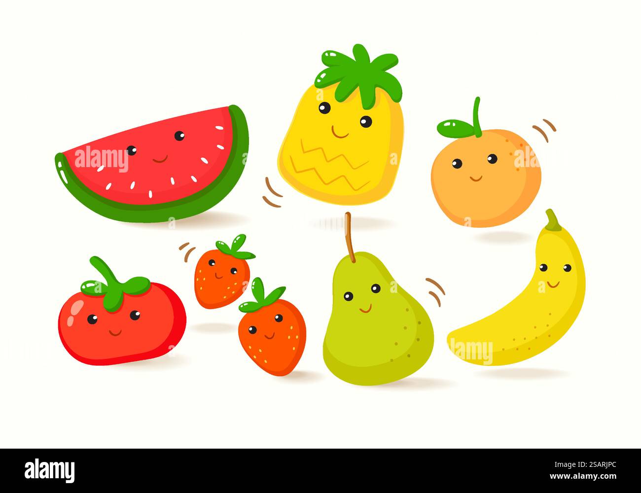 Raccolta di caratteri Vector kawaii Fruits Illustrazione Vettoriale