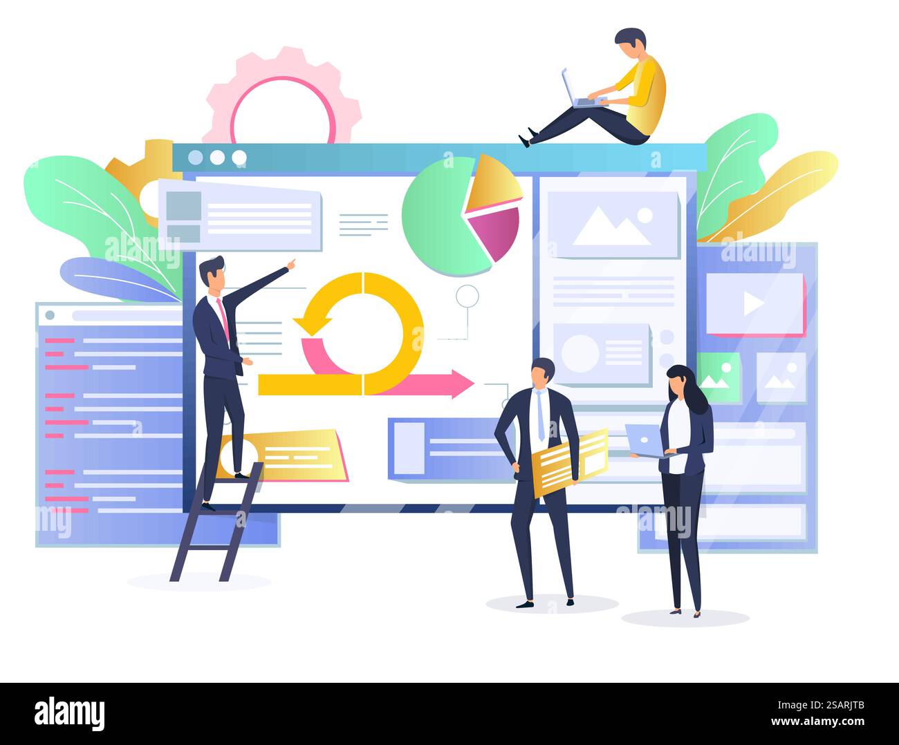 Metodologia di sviluppo software agile, illustrazione vettoriale. Concetto di gestione agile dei progetti con caratteri per banner Web, pagina del sito Web, ecc. Illustrazione vettoriale del concetto di metodologia di sviluppo software agile Illustrazione Vettoriale