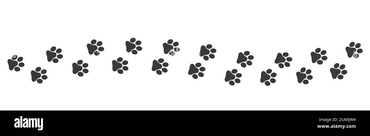 Paw Vector Foot trail print su sfondo bianco. Sentiero a piedi per cani o gatti, percorsi per animali Illustrazione Vettoriale Paw Vector Foot trail print su sfondo bianco. Sentiero a piedi per cani o gatti, percorsi per animali Illustrazione Vettoriale