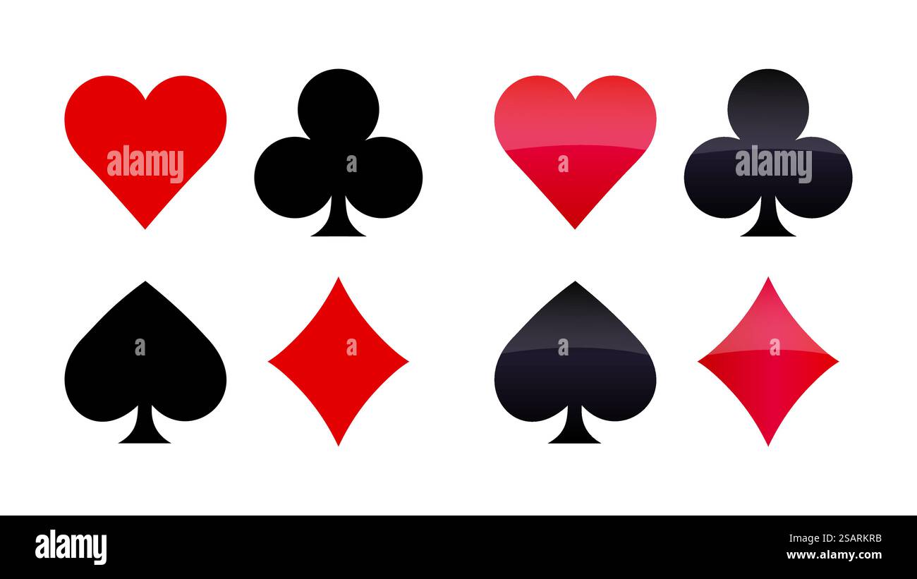 Indossa il mazzo di carte da gioco su sfondo bianco in uno stile piatto e lucido. Illustrazione vettoriale Illustrazione Vettoriale