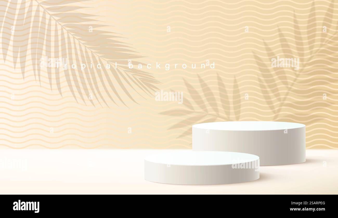 Espositore da podio vettoriale con ombra di foglie su sfondo di colore beige Illustrazione Vettoriale