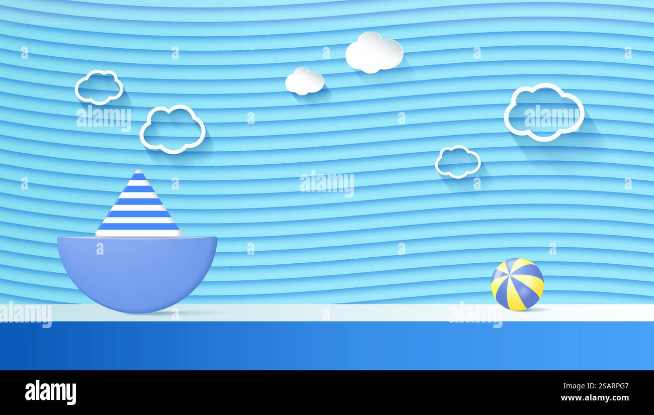 Minimal mock up podio su sfondo estivo Concept 3D render Illustrazione Vettoriale