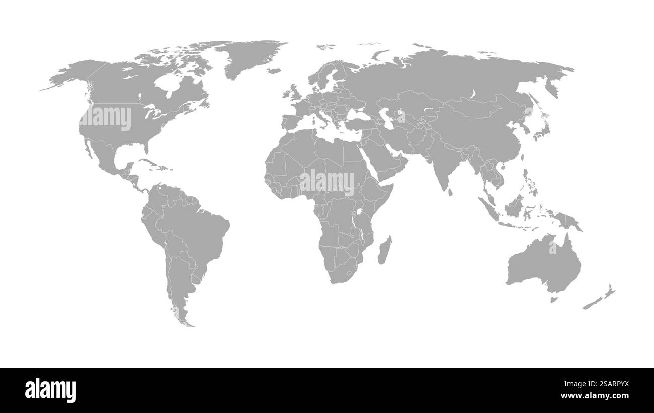 Mappa dettagliata del mondo con i confini degli stati. Mappa del mondo isolato su sfondo bianco. Illustrazione vettoriale Illustrazione Vettoriale