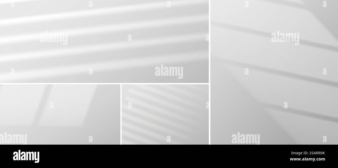 Set di ombre di sovrapposizione trasparenti vettoriali. Set di ombreggiature isolate. Sfondo abstract grigio per la visualizzazione dei prodotti in studio per ambienti vuoti Illustrazione Vettoriale