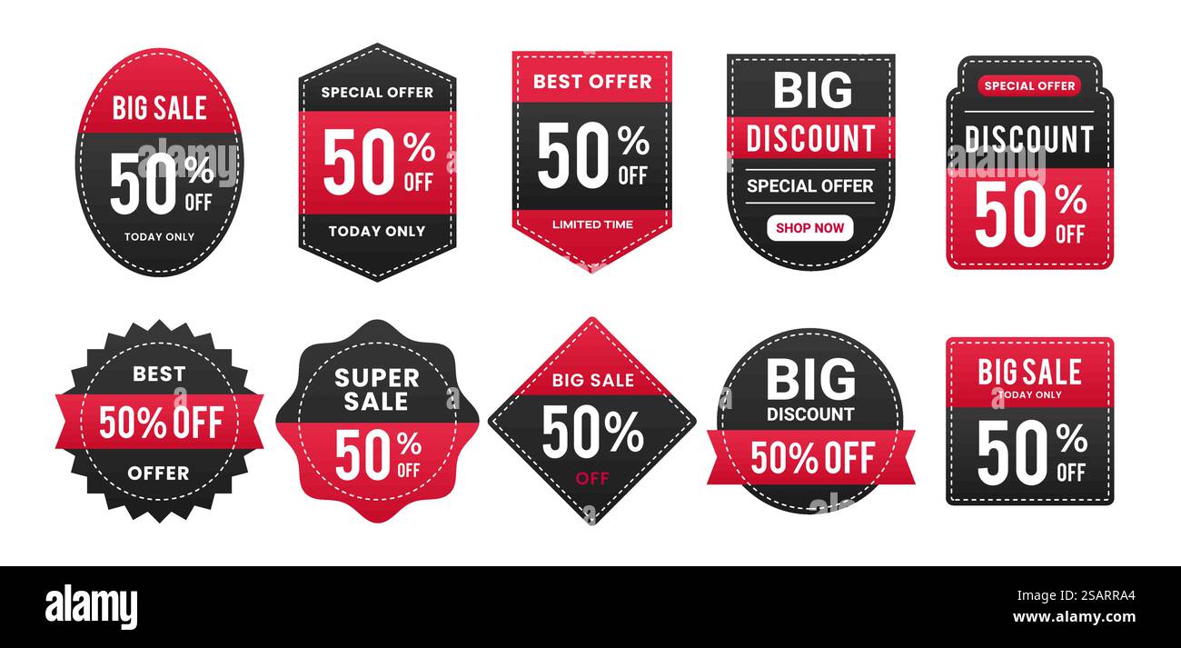Collezione di etichette di vendita. Offerta speciale, grande vendita, sconto, miglior prezzo, set di banner di grande vendita Illustrazione Vettoriale
