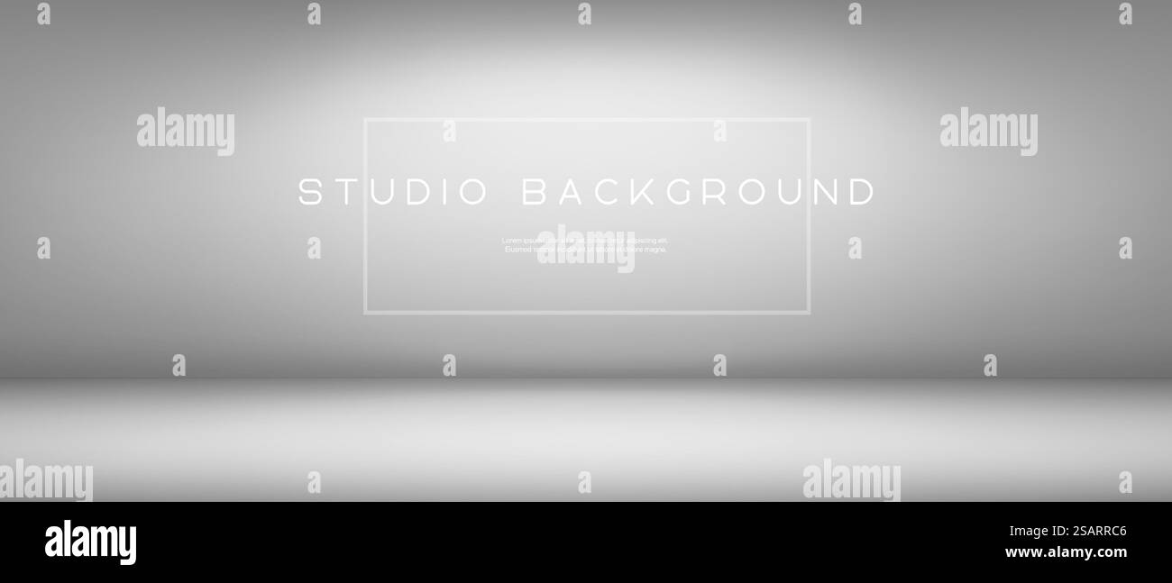 Sfondo grigio studio camera vuota. Gradiente vettore astratto utilizzato per la visualizzazione dei prodotti. Camera bianca vuota. Modello orizzontale per il progetto Illustrazione Vettoriale