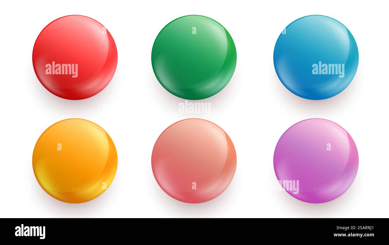 Set di sfere vettoriali. Collezione di palline colorate con ombra. Sfere lucide isolate su sfondo bianco. Illustrazione vettoriale per il progetto EPS10 Illustrazione Vettoriale