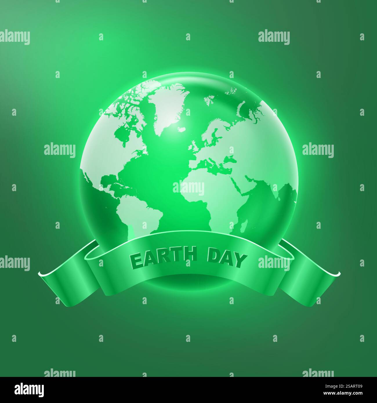 Poster del vettore del giorno della Terra. Globo verde con nastro. Giornata internazionale della protezione della natura e dell'ambiente Illustrazione Vettoriale