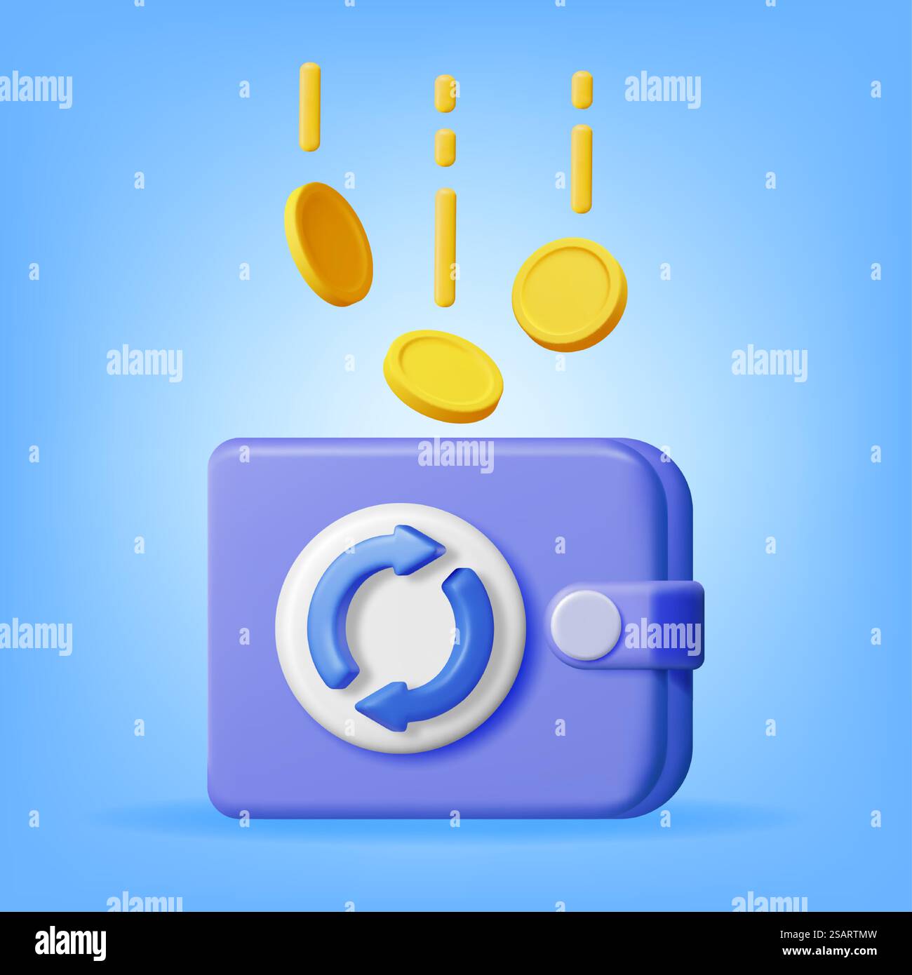 Freccia rotonda 3D con monete dorate nel portafoglio. Rendi Cashback o restituisci denaro in Shopping. Concetto di pagamento con rimborso. Rimborso e pagamento digitale. Ritorno dell'investimento. Illustrazione vettoriale. Freccia rotonda 3D con monete dorate nel portafoglio Illustrazione Vettoriale