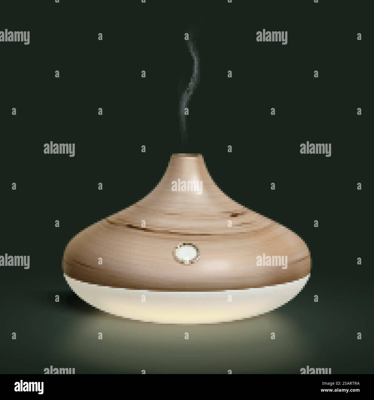 illustrazione 3d del diffusore di olio essenziale a forma di montagna in legno, dell'umidificatore d'aria. Concetto di spa aromatica biologica e naturale. Isolato su sfondo verde scuro. moderno diffusore di aromi in legno 3d. Illustrazione Vettoriale