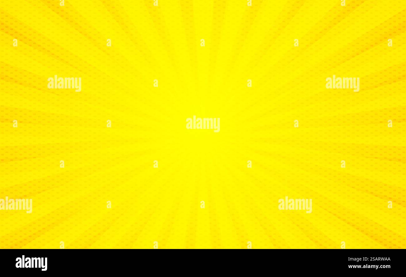 Sfondo giallo vettoriale astratto con motivo radiale striato. Texture con punti e raggi solari per il design di banner, sfondo di poster, pubblicità di vendita. EPS10 vettoriale Illustrazione Vettoriale