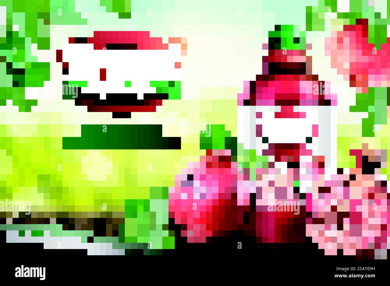 Melograno succo in bottiglia con frutta fresca su un tavolo di legno nell'illustrazione 3d. Melograni in bottiglia con succo di frutta Illustrazione Vettoriale