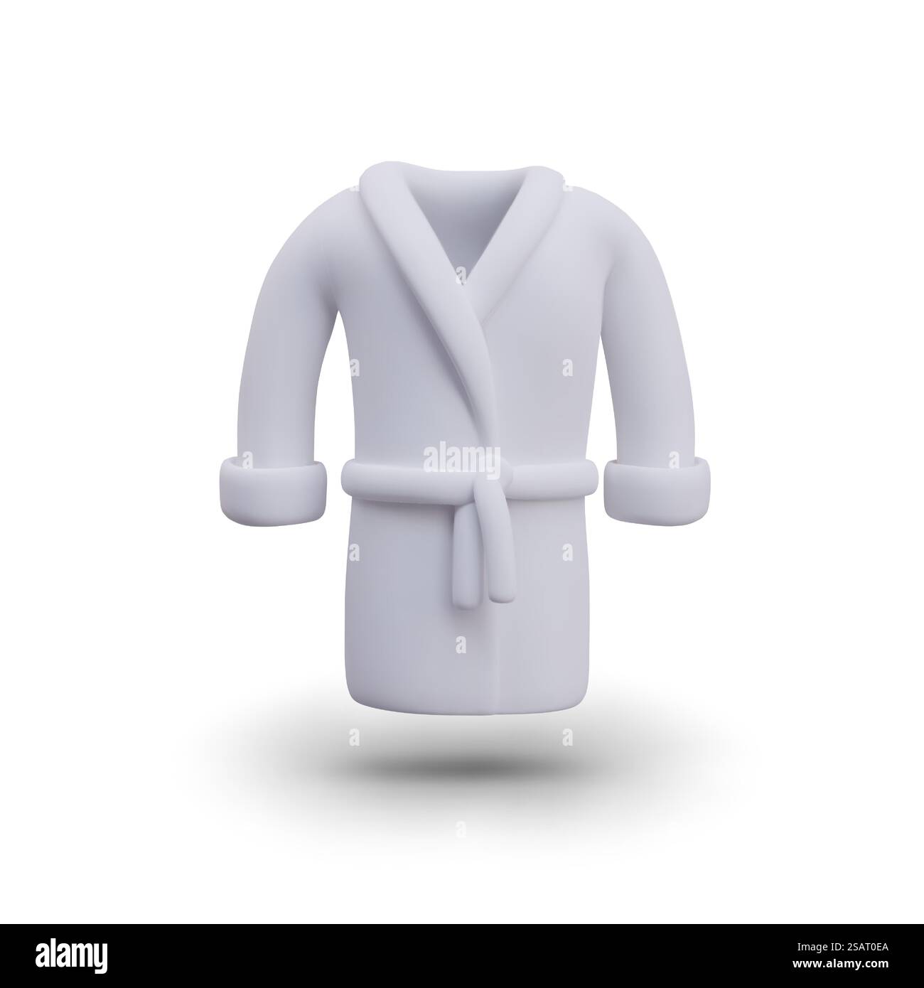 Vestaglia bianca realistica in posizione verticale. Accappatoio con cintura, mockup. Immagine vettoriale isolata. Indumenti per sauna, spa. Illustrazione per produttore tessile, negozio di abbigliamento per la casa. Vestaglia bianca realistica in posizione verticale. Accappatoio con cintura, mockup Illustrazione Vettoriale