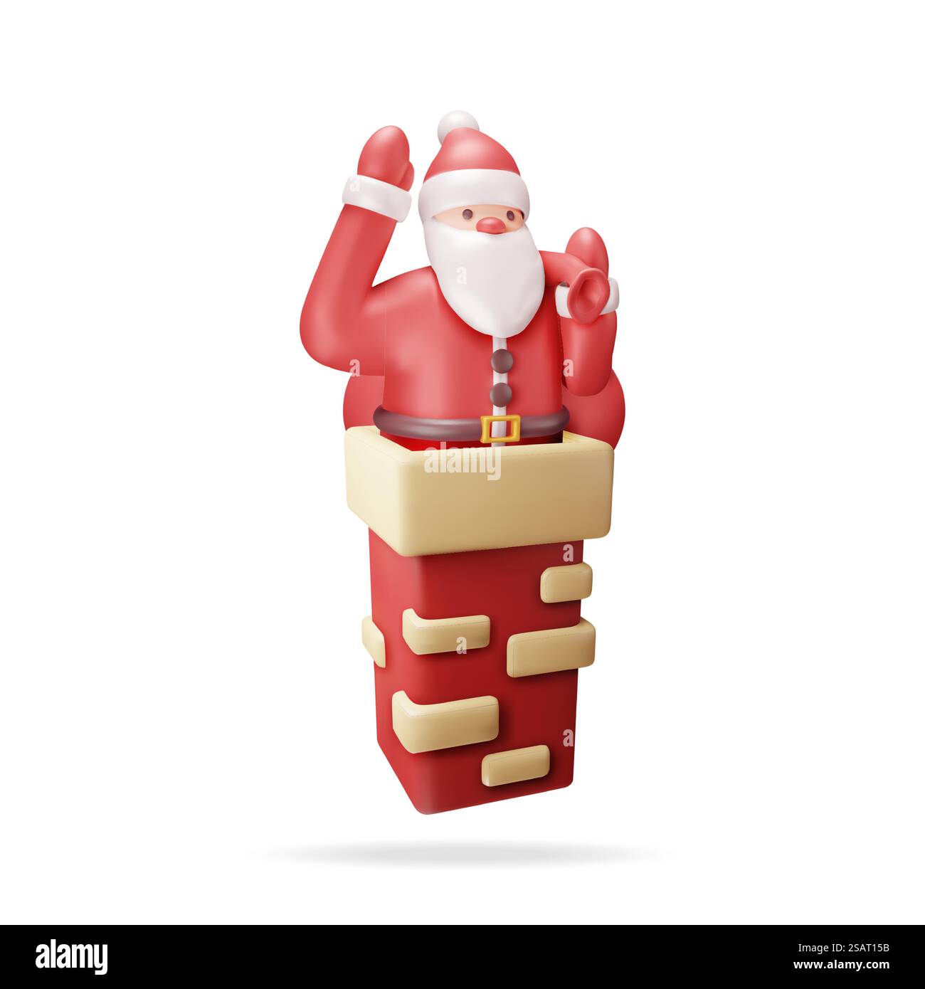 Babbo Natale 3D con borsa con regali in camera camino isolato. Rendering Cartoon Babbo Natale bloccato in Pipe. Buone feste della vigilia di Natale. Capodanno e festeggiamenti di Natale. Illustrazione vettoriale realistica. Babbo Natale 3D con borsa in camino Illustrazione Vettoriale