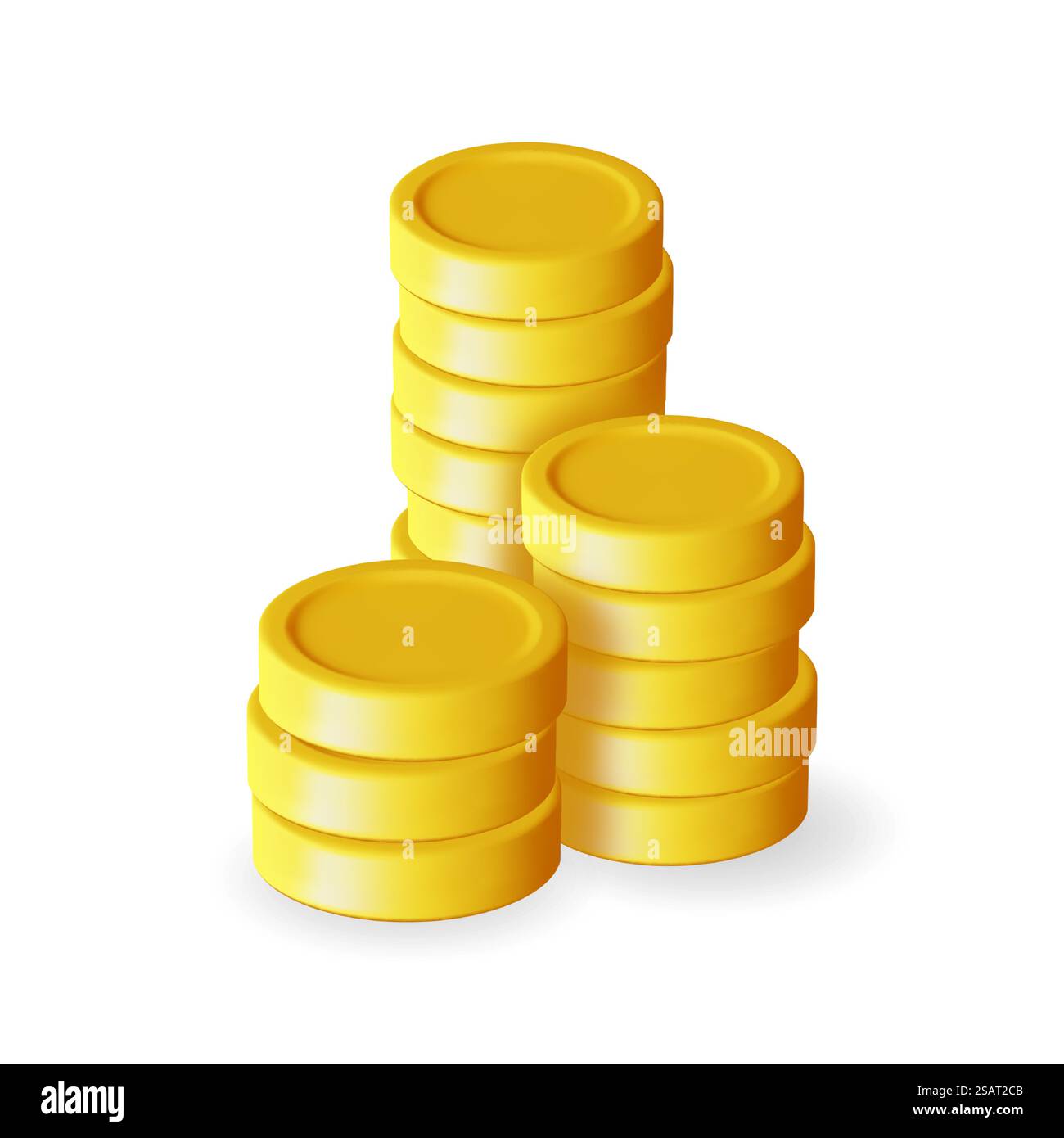 Icona 3D Stack of Gold Coins isolata. Mucchio di moneta da dollaro americano Render. Segno di denaro dorato vuoto. Crescita, reddito, risparmio, investimenti. Simbolo di ricchezza. Successo aziendale. Illustrazione vettoriale. Icona 3D Stack of Gold Coins isolata. Illustrazione Vettoriale