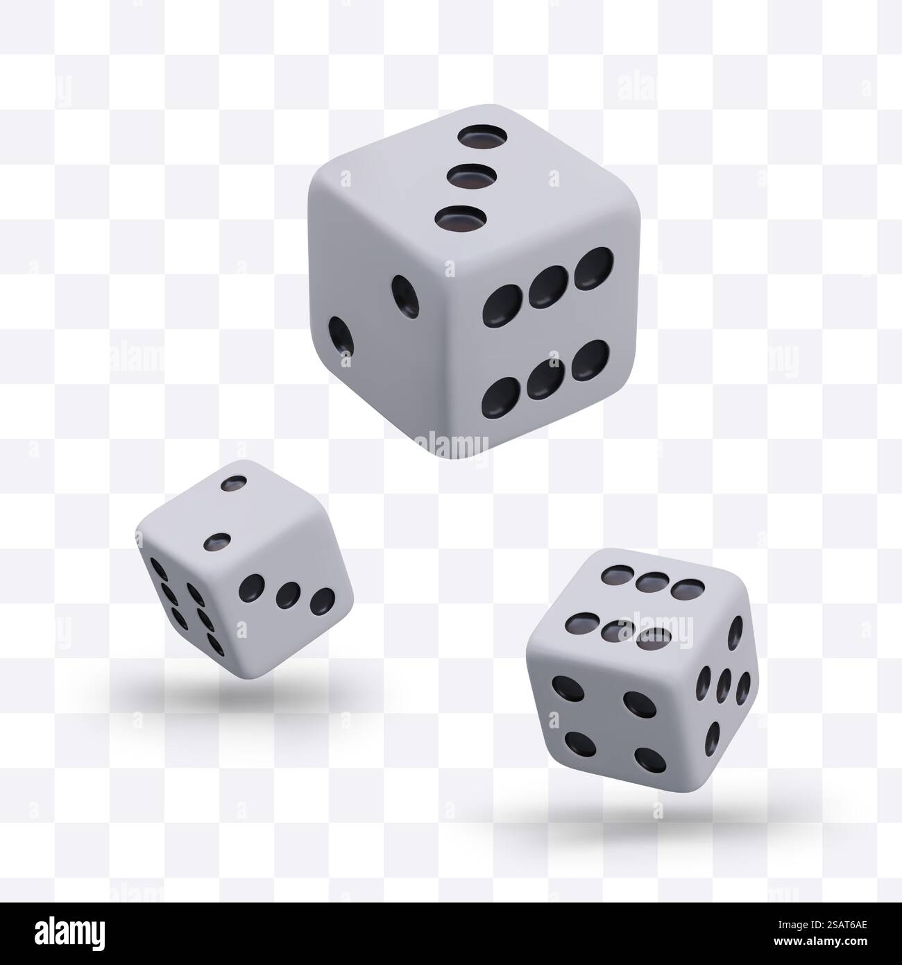 Cubi di gioco 3D in diverse posizioni e dimensioni. Casinò, gioco d'azzardo e giochi da tavolo. Cubi bianchi con numeri casuali. Oggetto per giochi da tavolo. Illustrazione vettoriale in stile 3D. Cubi di gioco 3D in diverse posizioni e dimensioni Illustrazione Vettoriale
