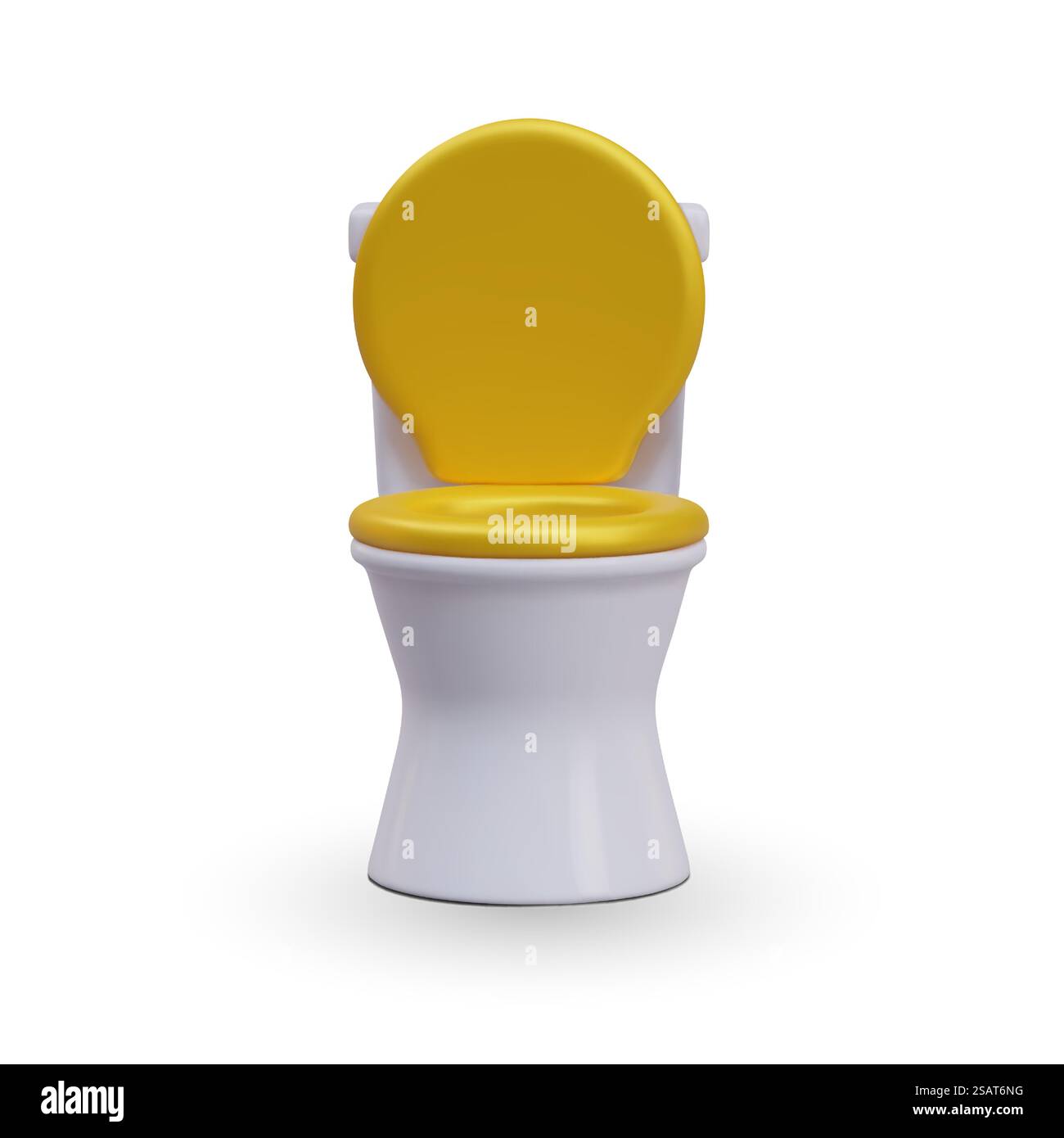 WC bianco con coprisedile rialzato giallo, vista frontale. Illustrazione vettoriale realistica con riflessi e ombre. Immagine per la conservazione di prodotti sanitari e detergenti. WC bianco con coprisedile rialzato giallo, vista frontale. Illustrazione vettoriale realistica Illustrazione Vettoriale